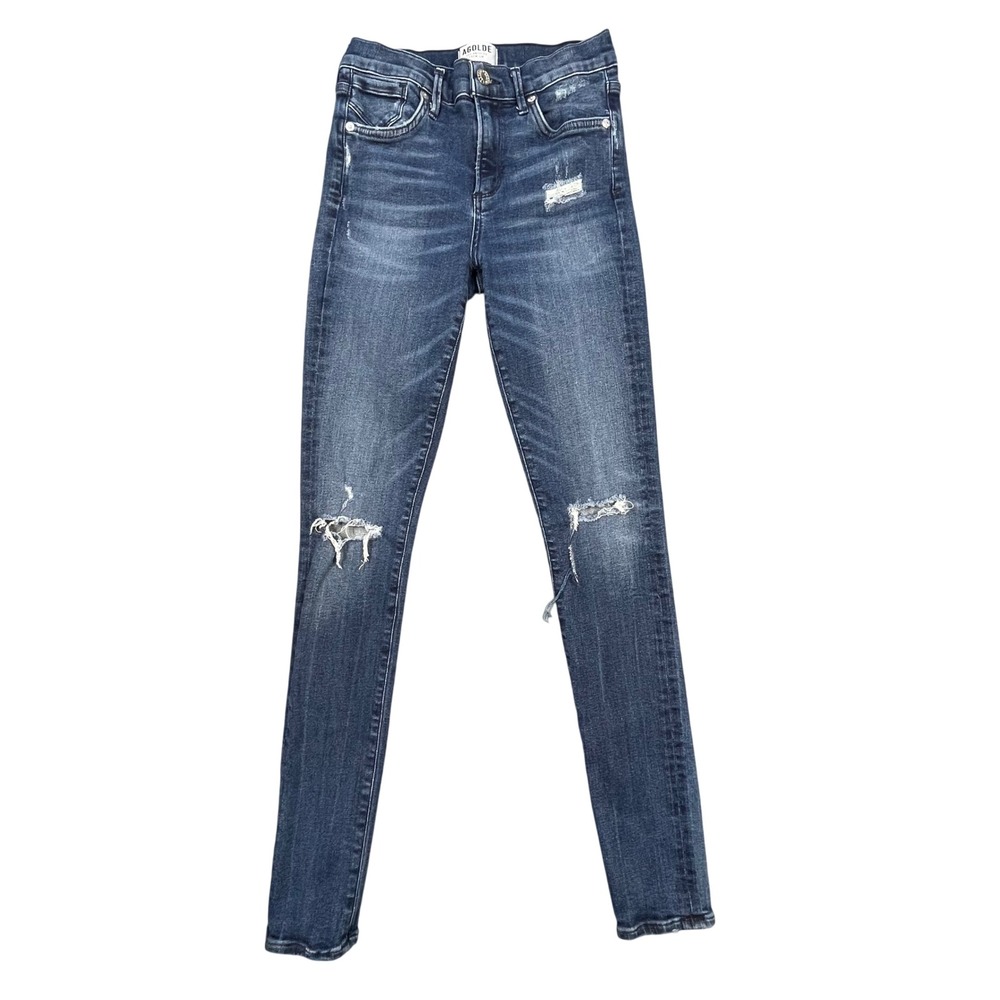 AGOLDE Blue Sophie Distressed High Rise Skinny Jeans Womens Size 25